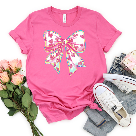 *Pastel Neon Valentine Bow Graphic Tee