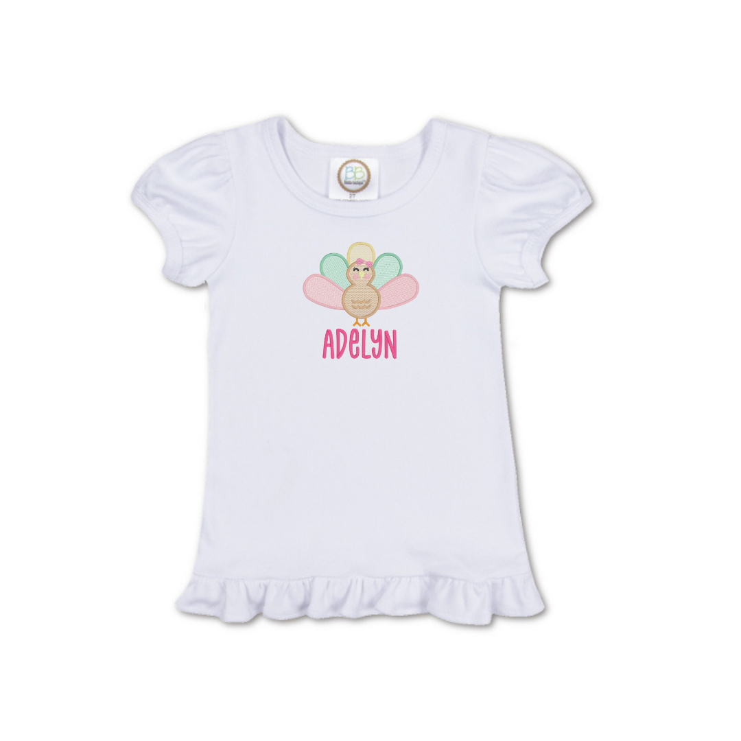 Girls Turkey Shirt - Short Sleeve, White