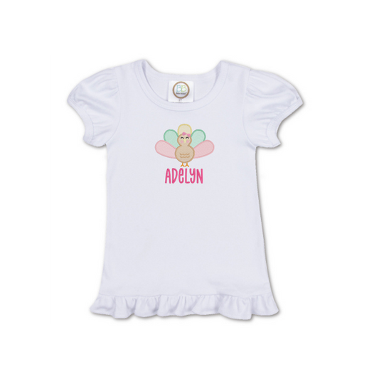Girls Turkey Shirt - Short Sleeve, White
