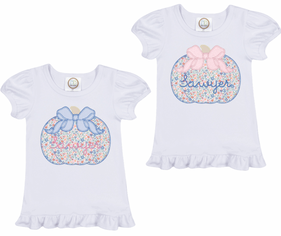 Applique Bow Pumpkin Ruffle Shirt