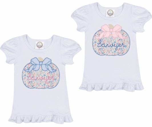 Applique Bow Pumpkin Ruffle Shirt