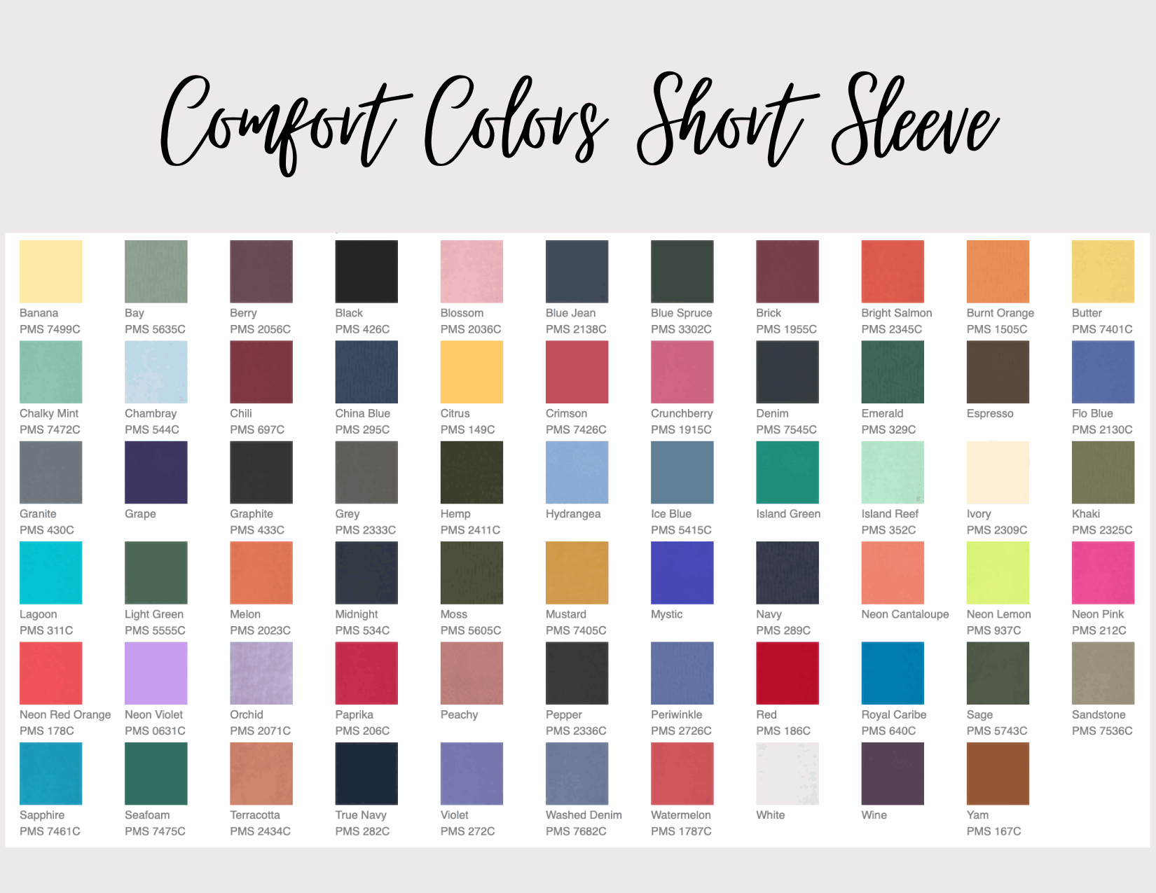 Shirt color chart
