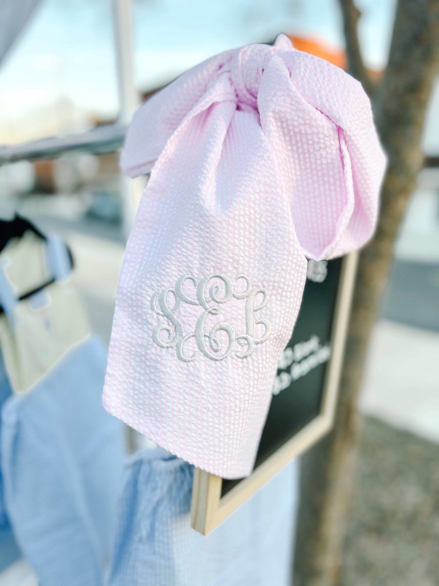 Pink seersucker monogrammed sash