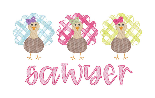 Girls Turkey Trio Shirt with Bows - Short Sleeve, White